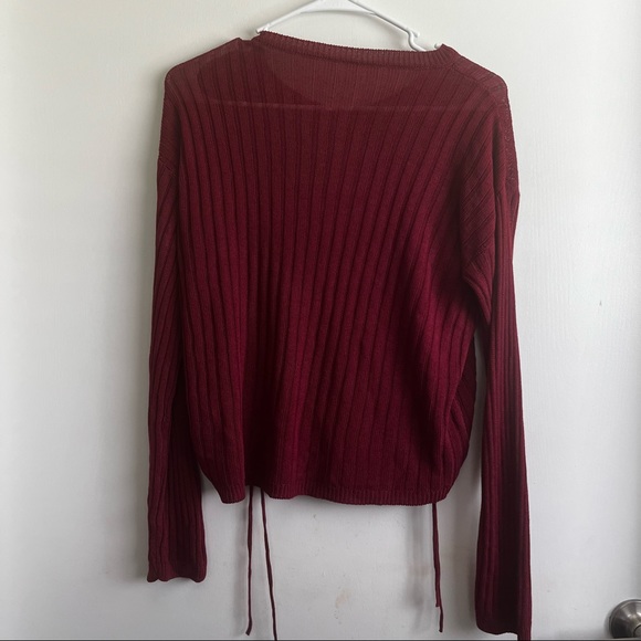 Drawstring front rib-knit solid sweater - Picture 4 of 4